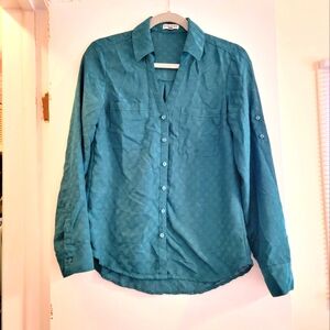Express Teal Button-Up Blouse